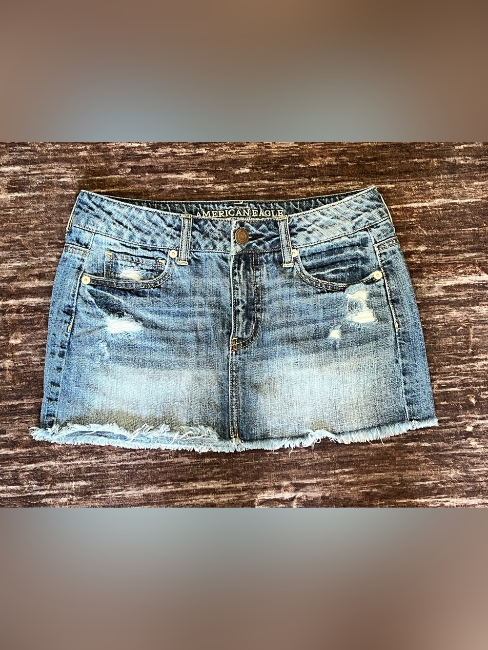 American Eagle Outfitters Distressed Blue Denim Mini Skirt